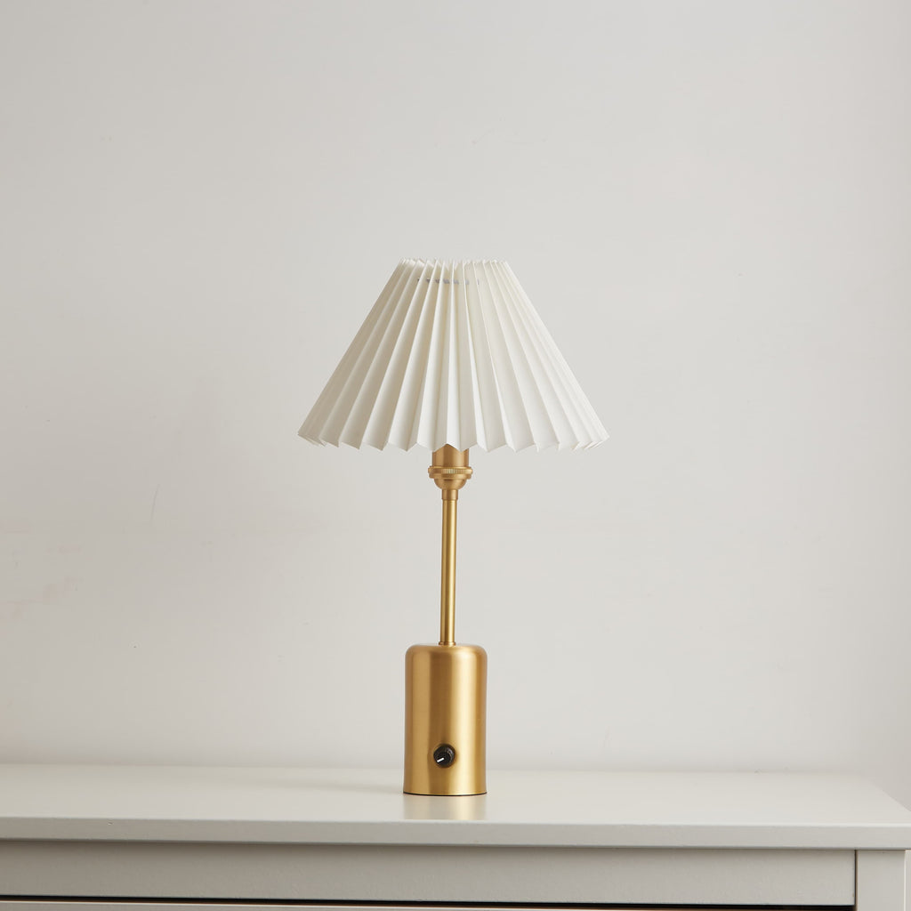Brass Retro Cordless Table Lamp with Pleated Shade