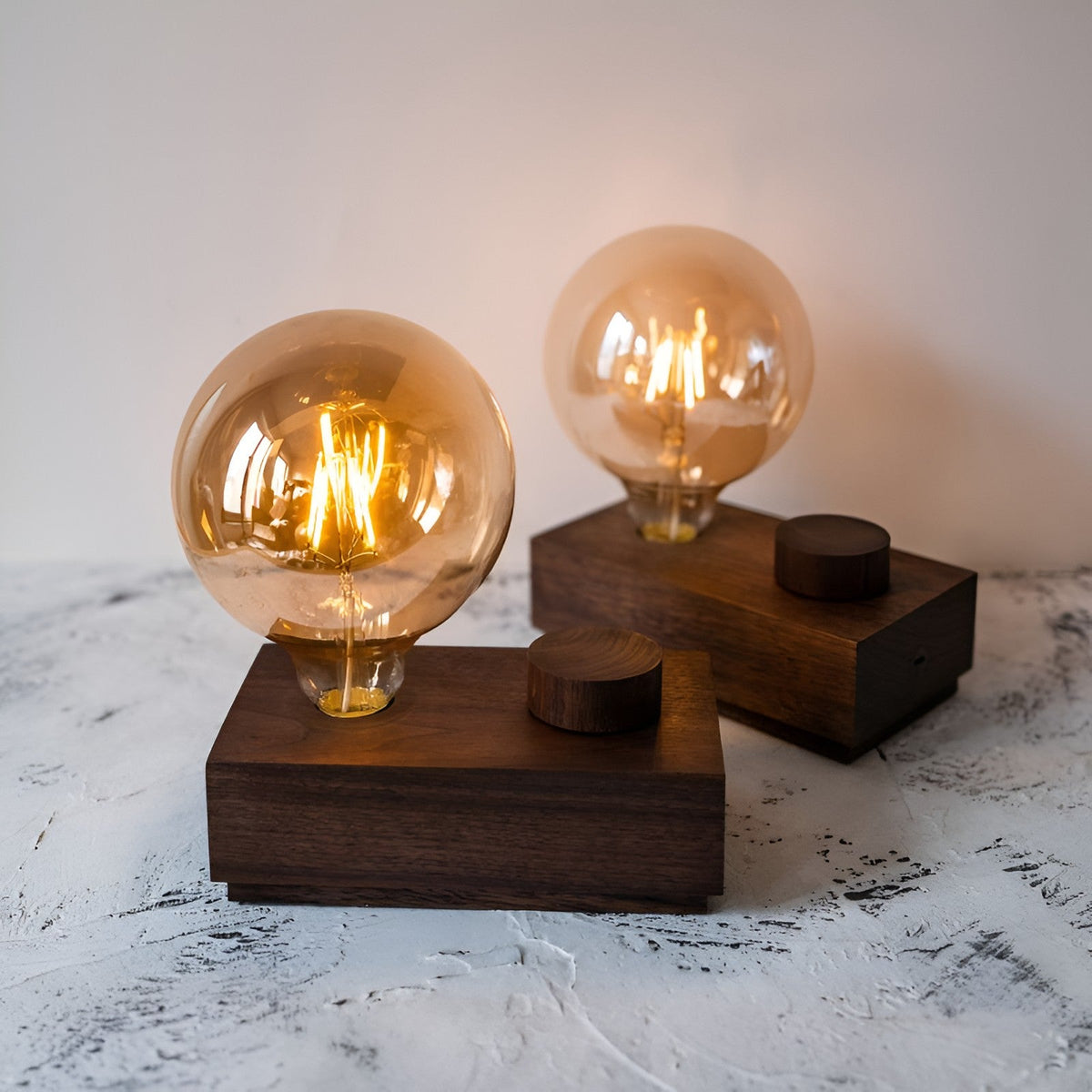 Cordless Edison Table Lamp with Wood Block Base