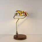 Cordless Tiffany-Style Banker Desk Lamp with Grape Stained Glass Shade