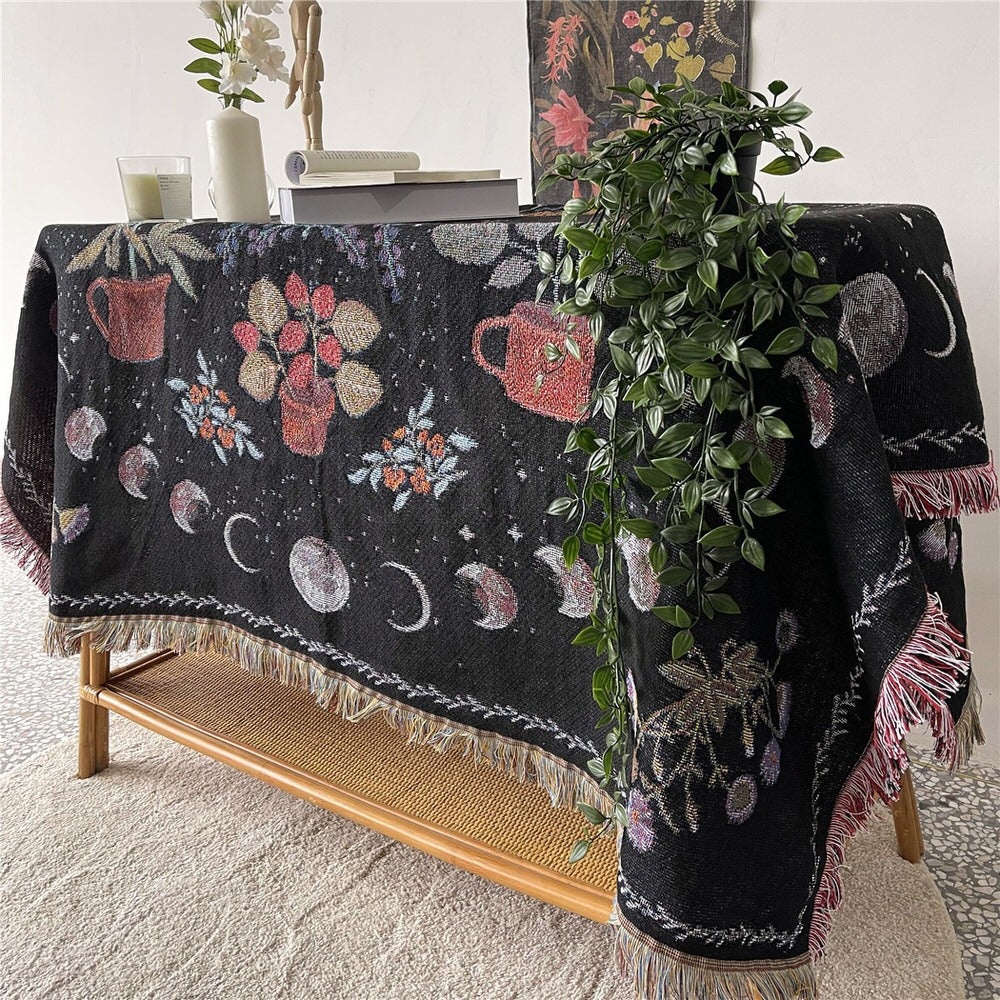 Floral Moon Phases Woven Throw Blanket