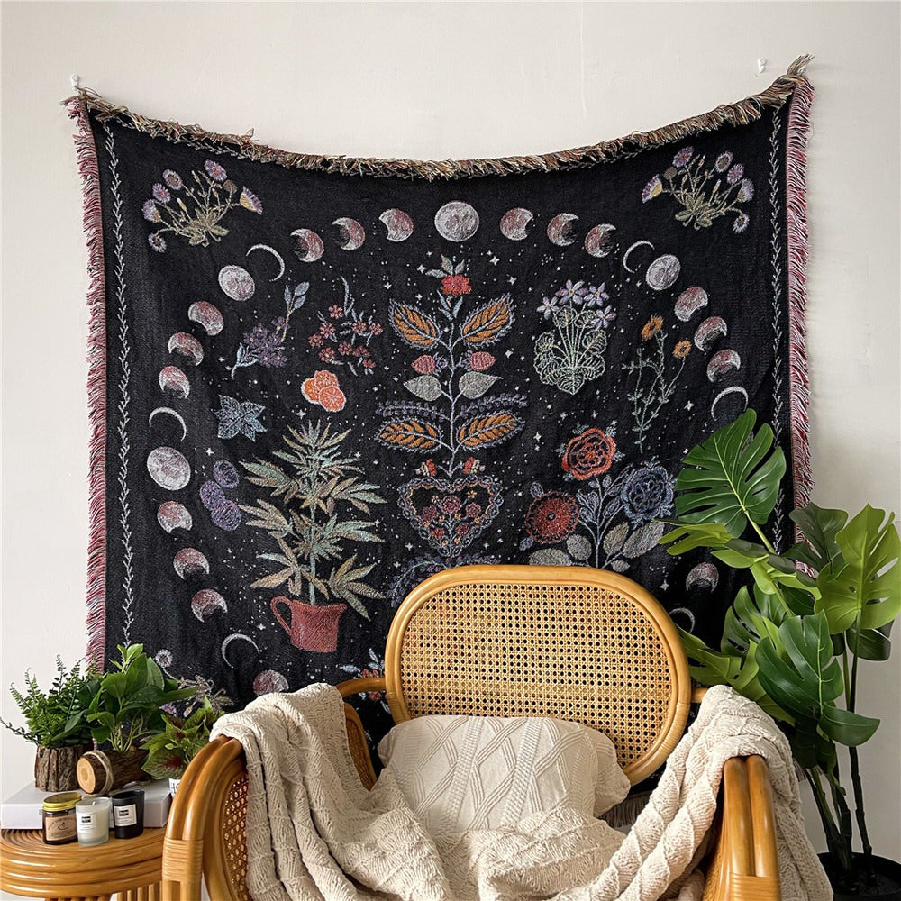 Floral Moon Phases Woven Throw Blanket