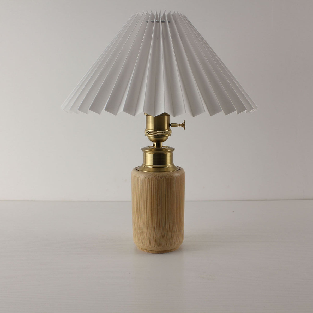 Vintage Cordless Bamboo Table Lamp with Pleated Shade