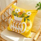 Embroidered Flowers in a Vase Cushion Cover