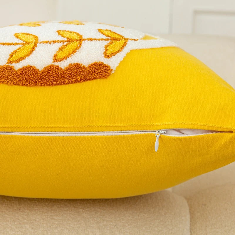 Embroidered Flowers in a Vase Cushion Cover