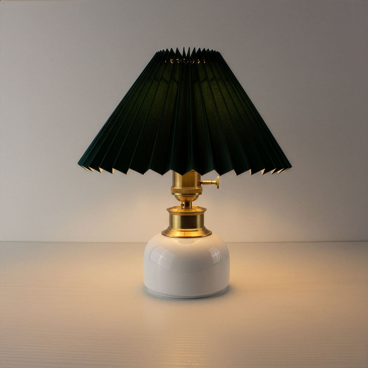 Vintage Cordless Ceramic Pot Table Lamp with Pleated Shade