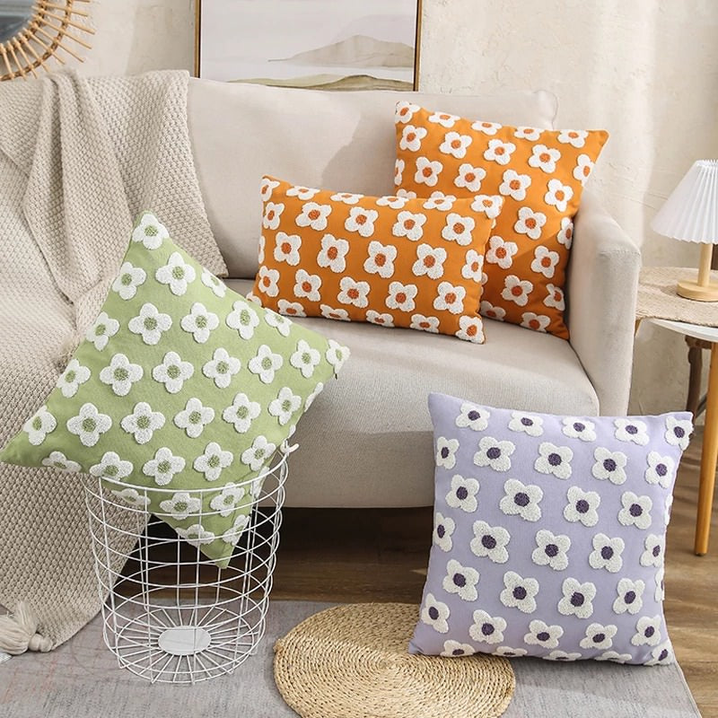 Embroidered Daisies Cushion Cover