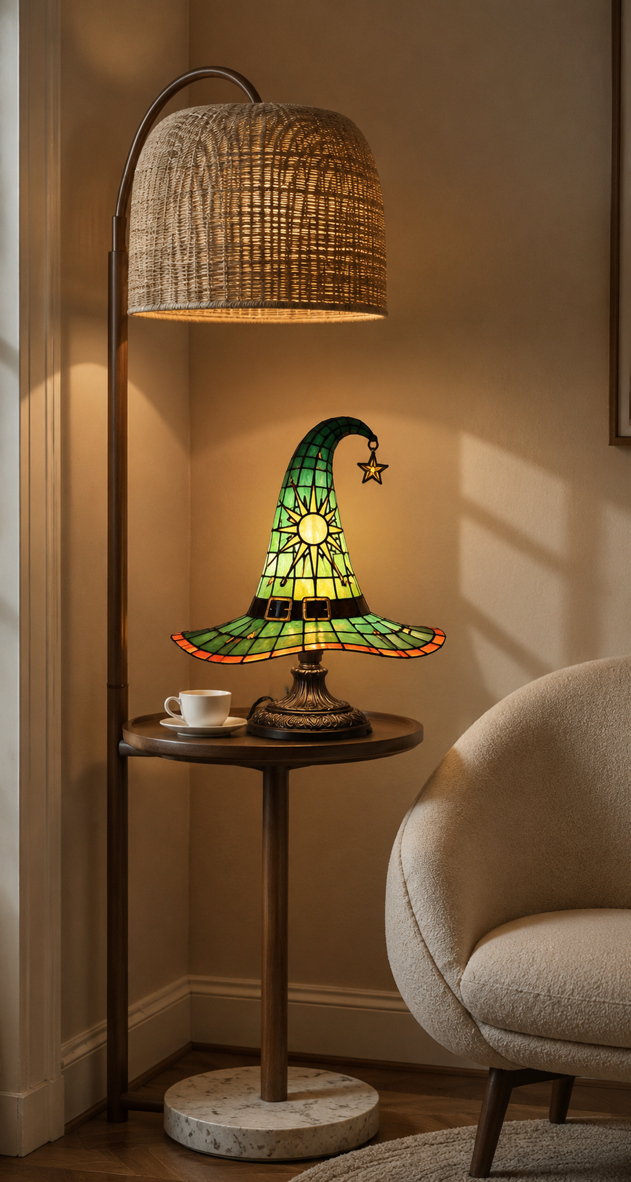 WitchHat Stained Glass Lamp — Mystical Tiffany-Style Decor