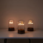 Rechargeable Glass Dome Text Edison Lamp with Walnut Base for Home & Gifts