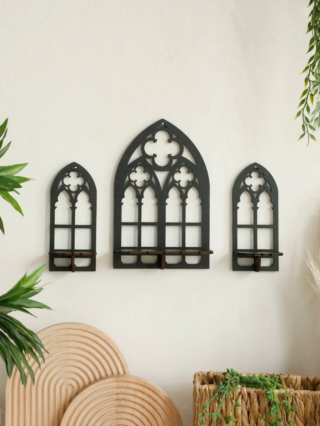 Gothic Arch Wooden Wall Shelf Set