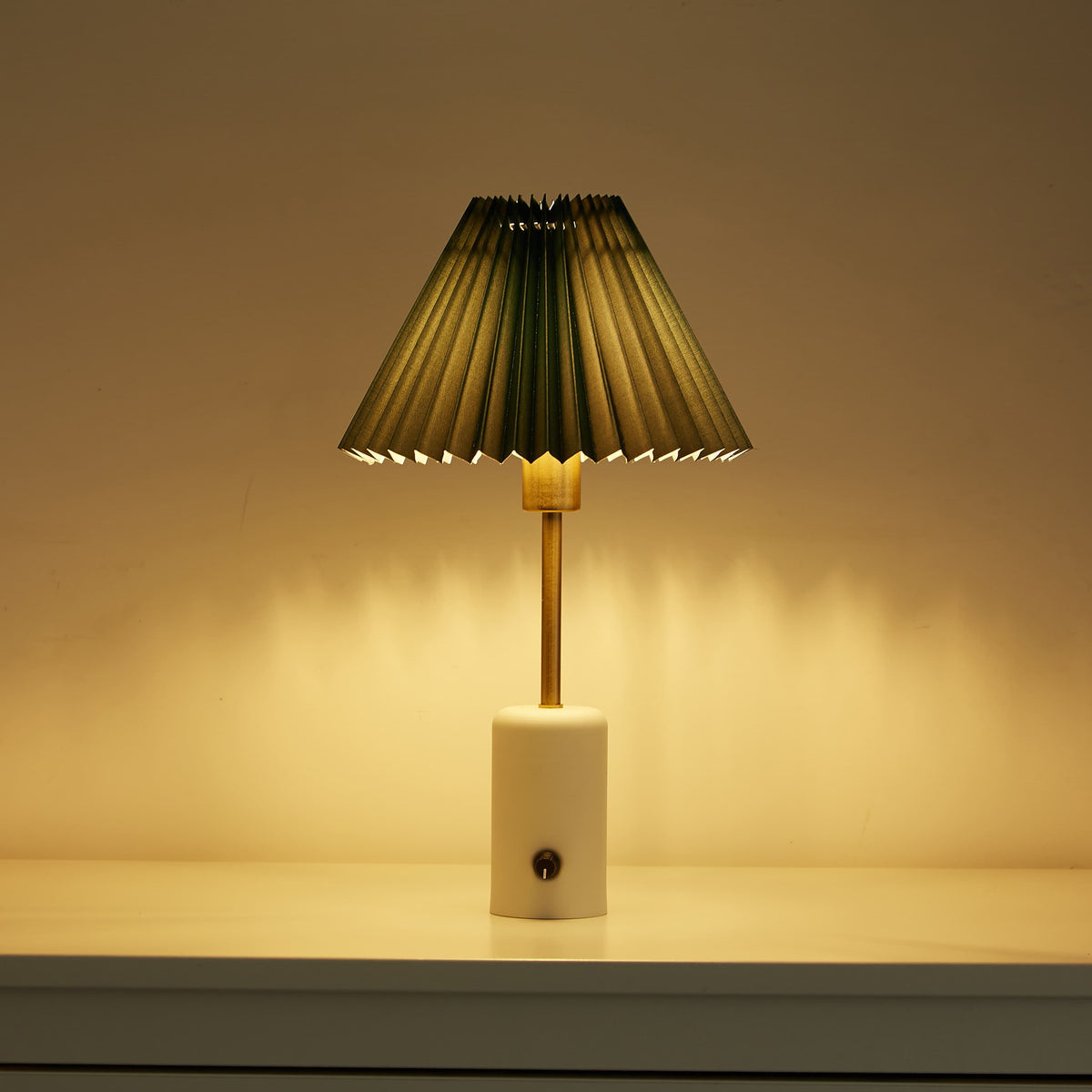 Compact Cordless Table Lamp with Pleated Shade