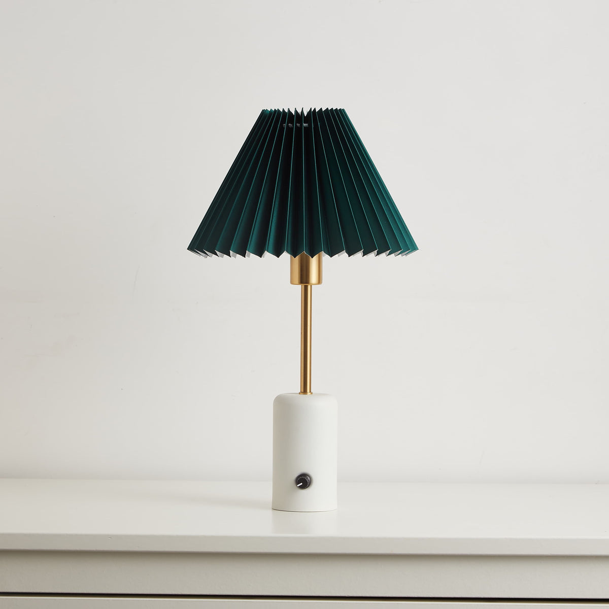 Compact Cordless Table Lamp with Pleated Shade