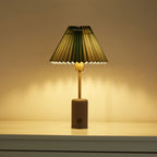 Small Cordless Table Lamp with Gray Base and Pleated Shade