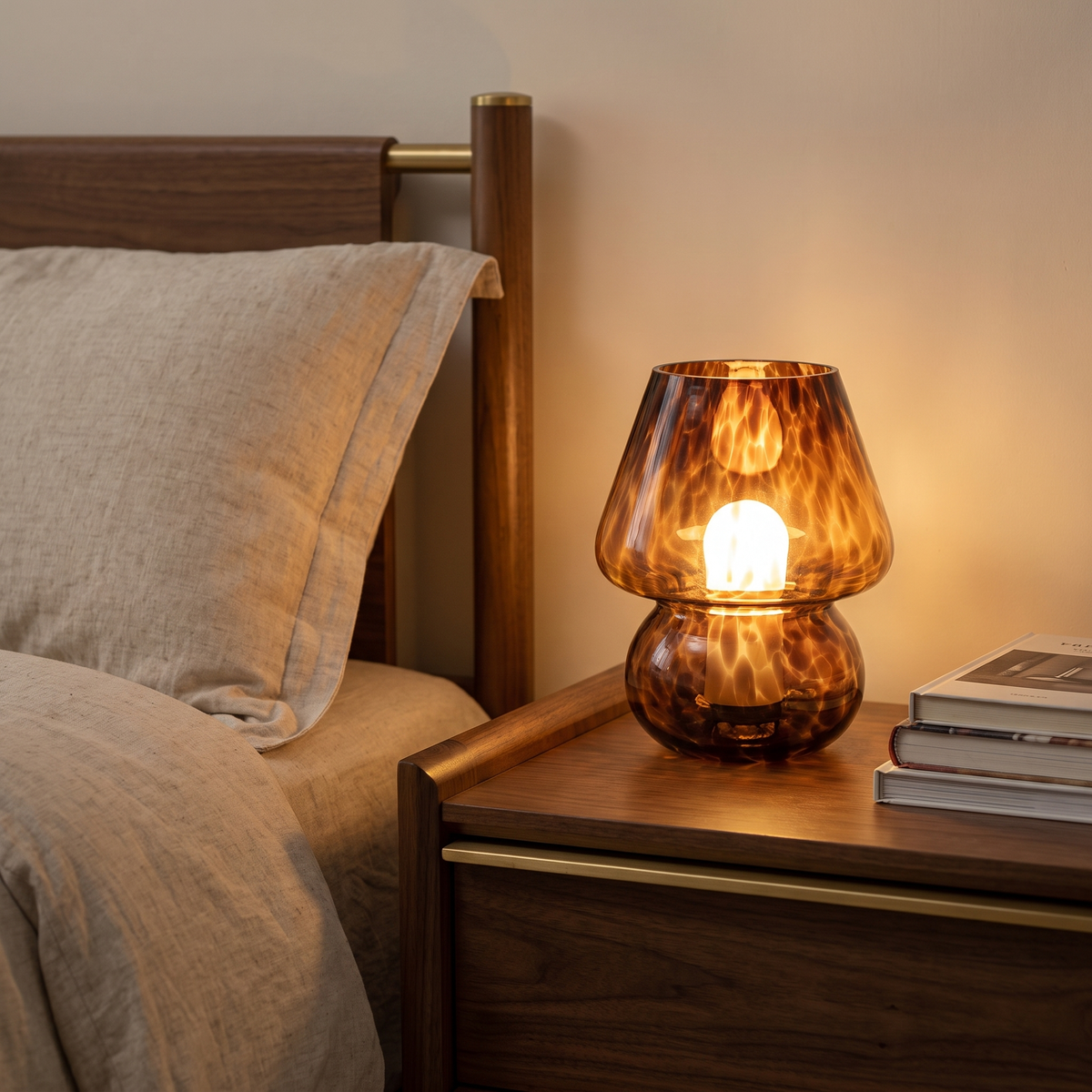 Glass Mushroom Lamp, Coffee in a cozy home