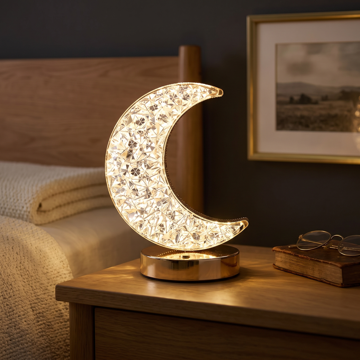 Crystal Moon Touch Lamp in a cozy home
