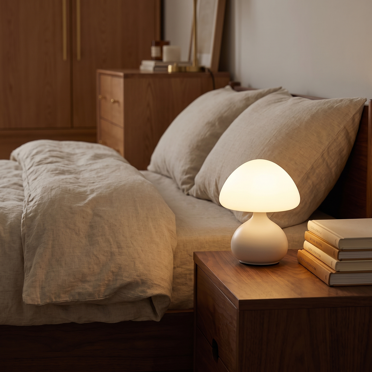 Minimalist Mushroom Lamp in a cozy home