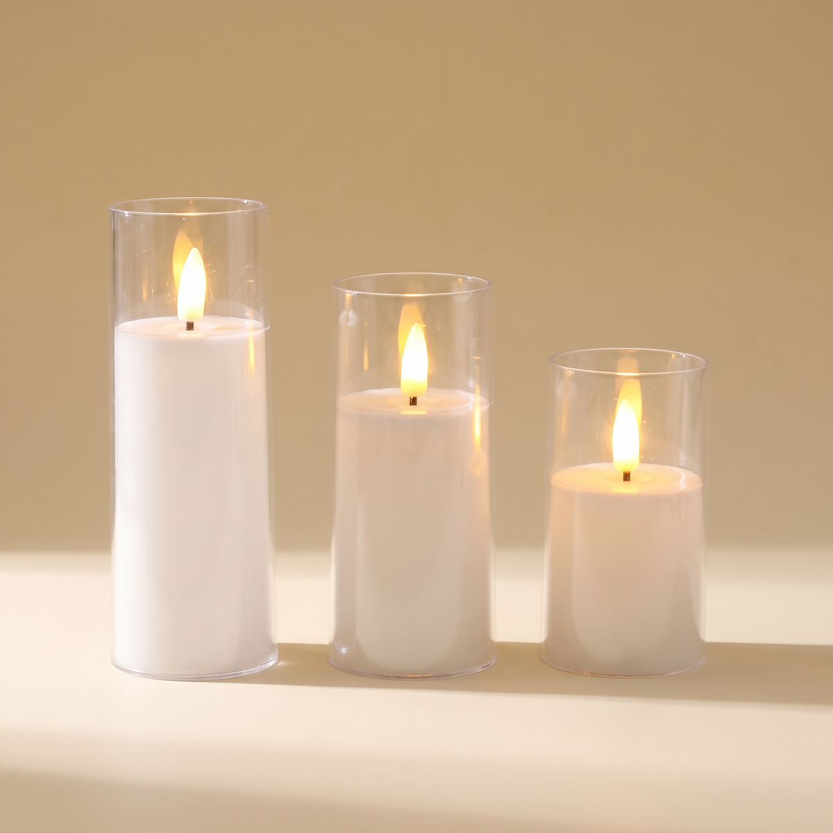 Clear Acrylic Flameless Candles, Set of 3