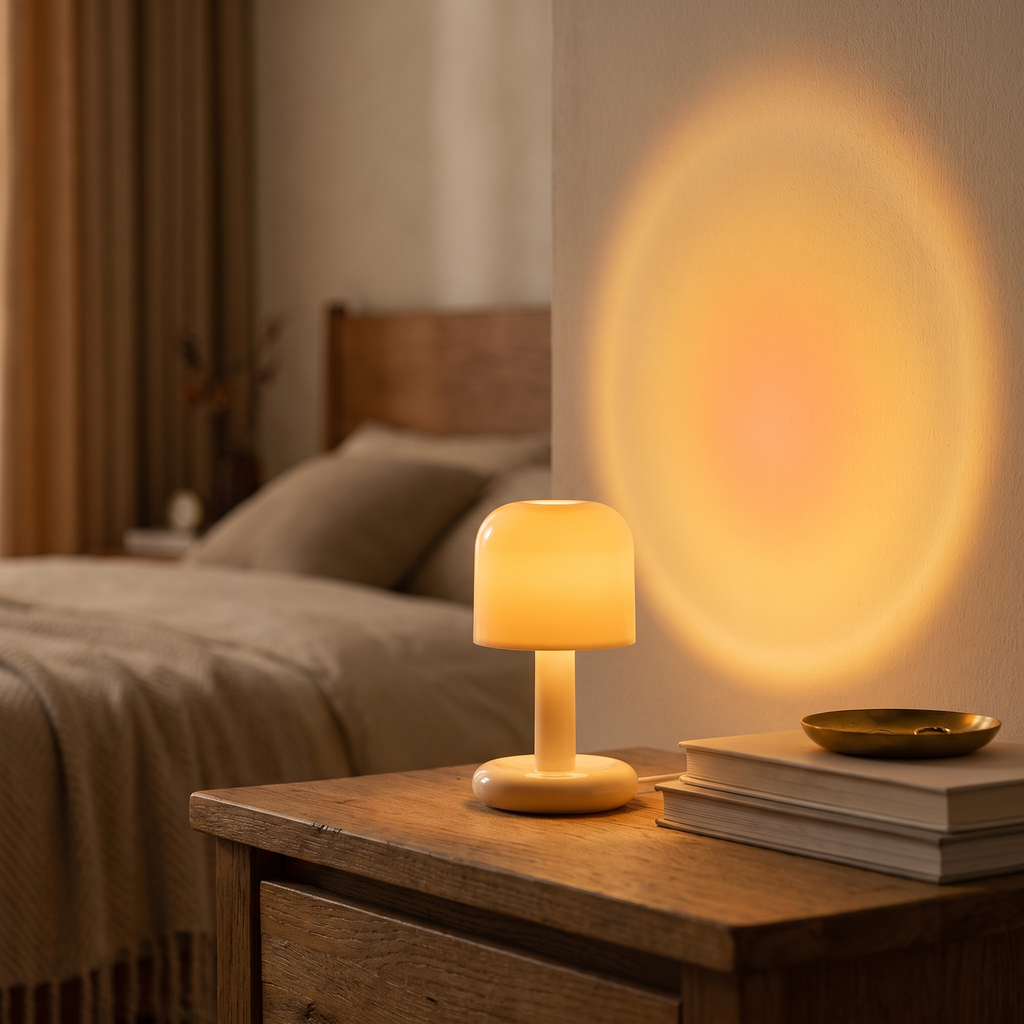 Mini Mushroom Sunset Lamp in a cozy home