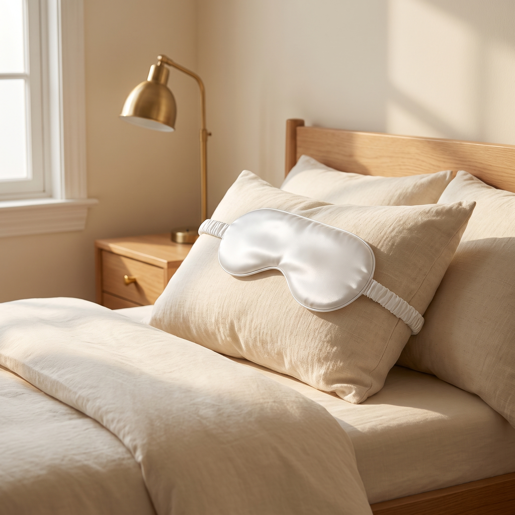 Zero-Pressure Satin Sleep Mask in a cozy home