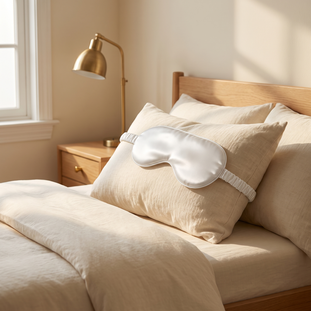 Zero-Pressure Satin Sleep Mask in a cozy home