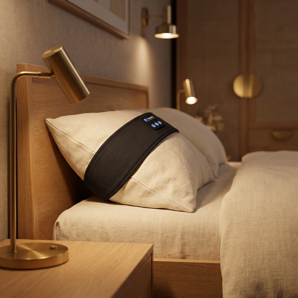 Bluetooth Sleep Headphones Mask in a cozy home