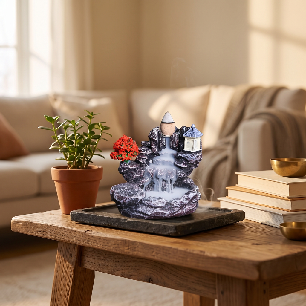 Backflow Incense Waterfall in a cozy home