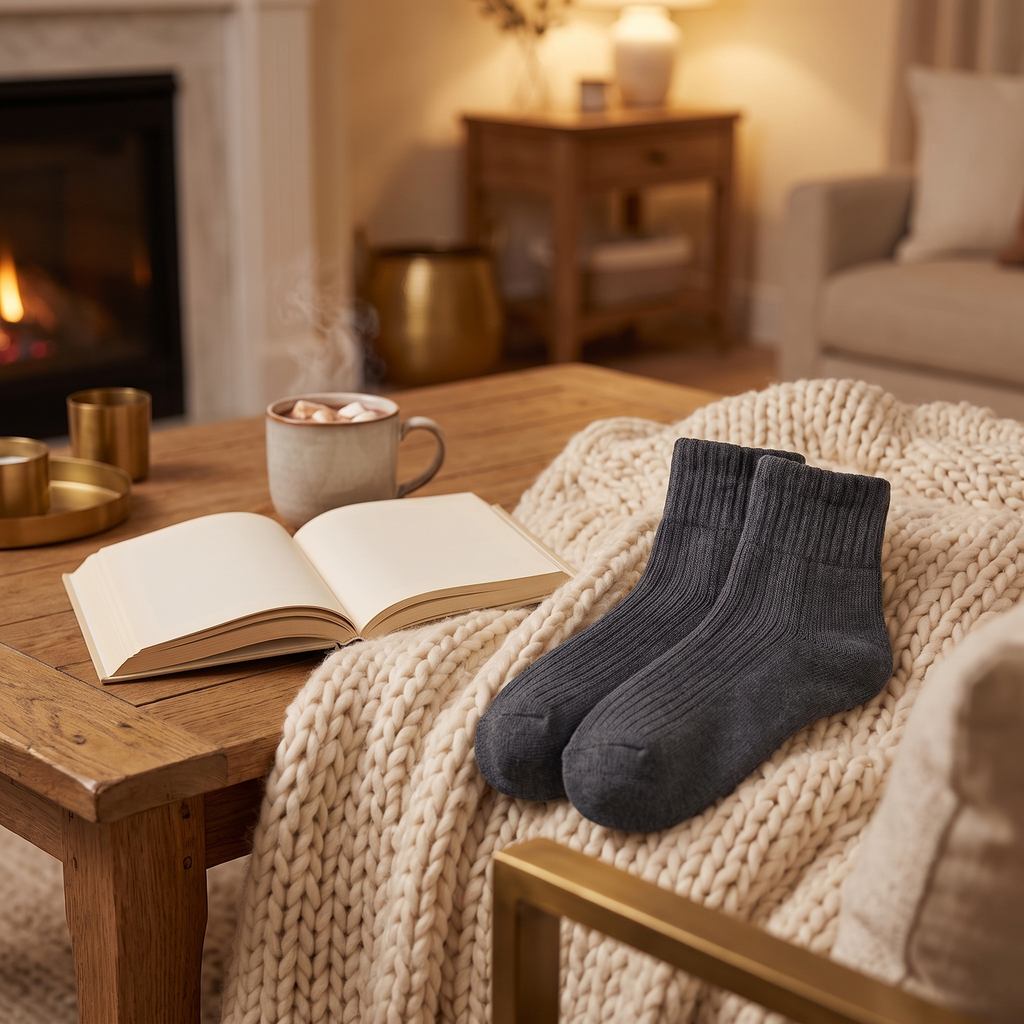 Fleece-Lined Thermal Socks in a cozy home