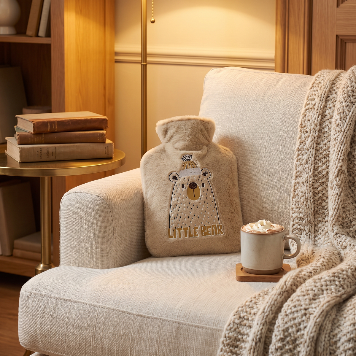 Plush Bear & Bunny Hot Water Bottle in a cozy home