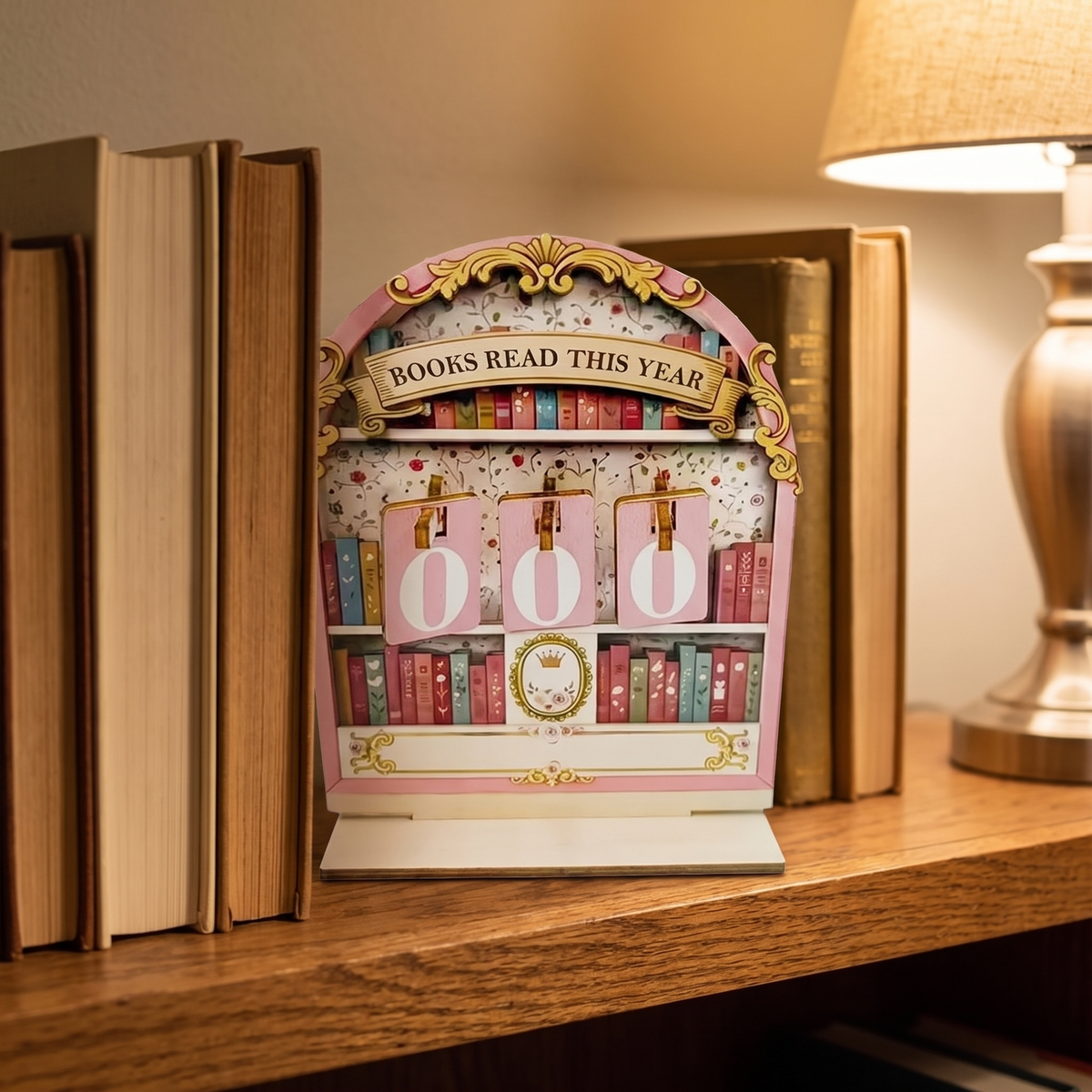 Wooden Reading Tracker, Counts to 999 Books in a cozy home