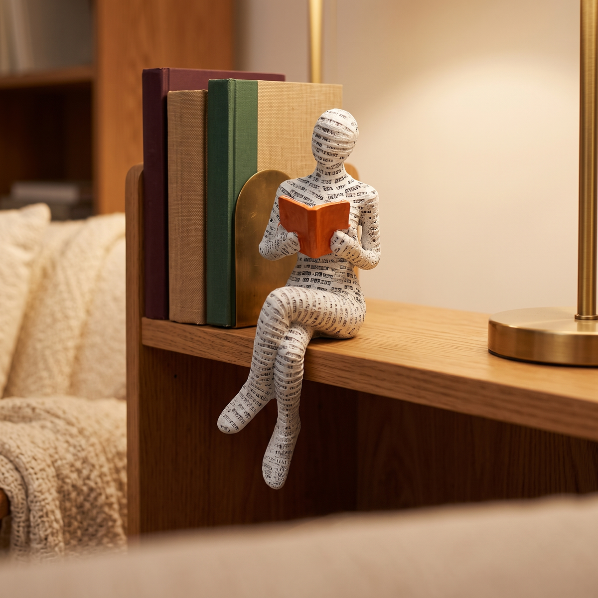 Reading Woman Statue, Shelf Decor in a cozy home