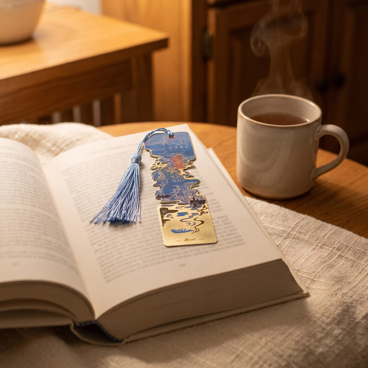 Painted Brass Page-Clip Bookmark in a cozy home
