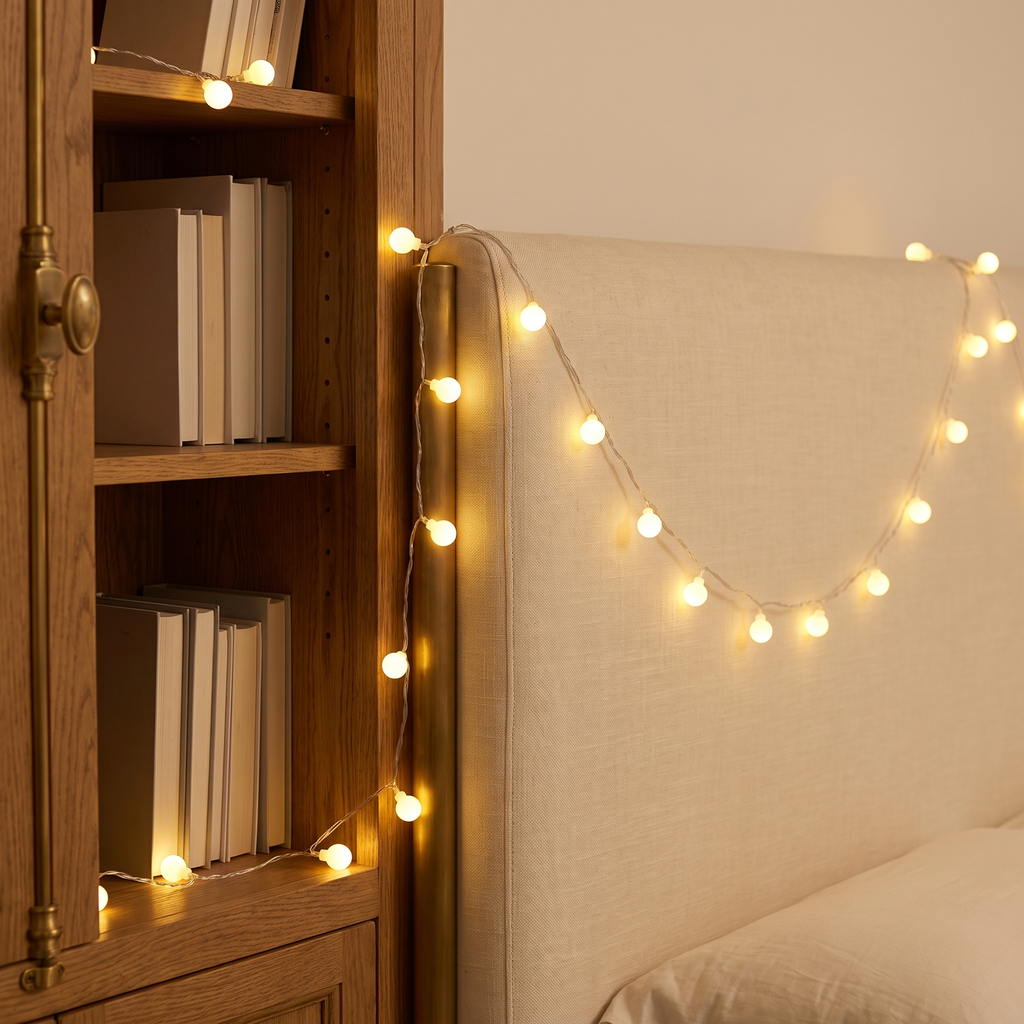 Globe String Lights, Warm White in a cozy home