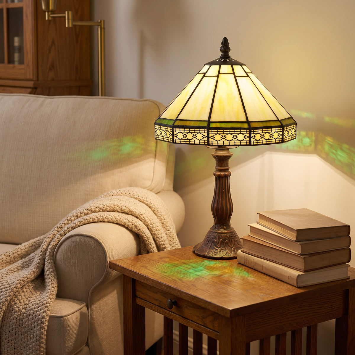 Geometric Tiffany-Style Table Lamp in a cozy home