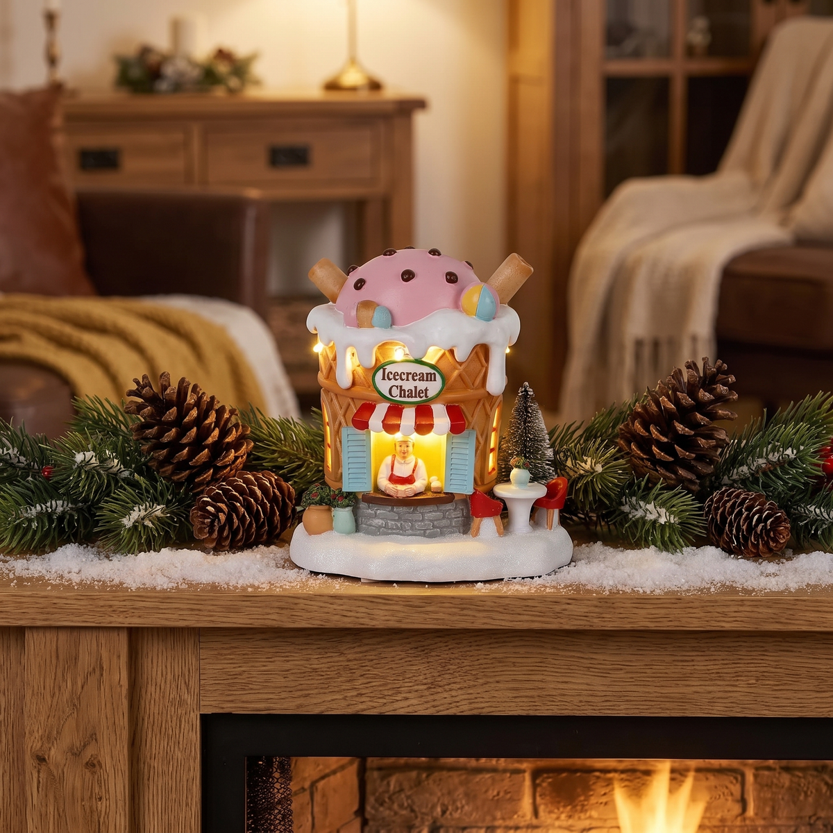 Gingerbread Ice Cream Chalet, Light-Up in a cozy home