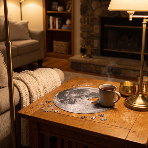 1000-Piece Puzzle: Moon & Earth in a cozy home