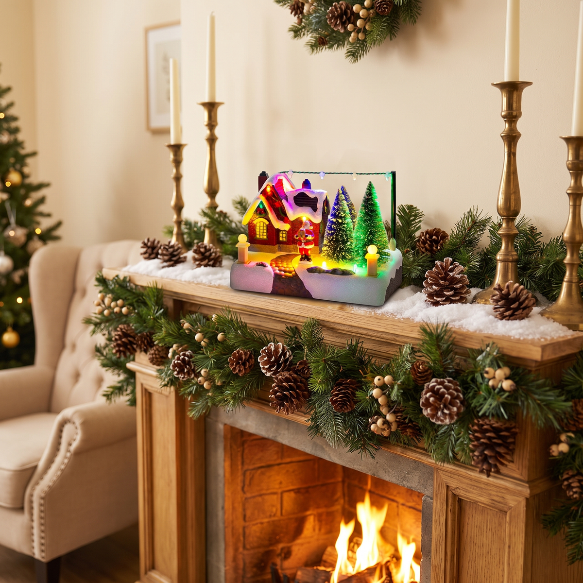 Christmas Village Snow Town, Light-Up in a cozy home