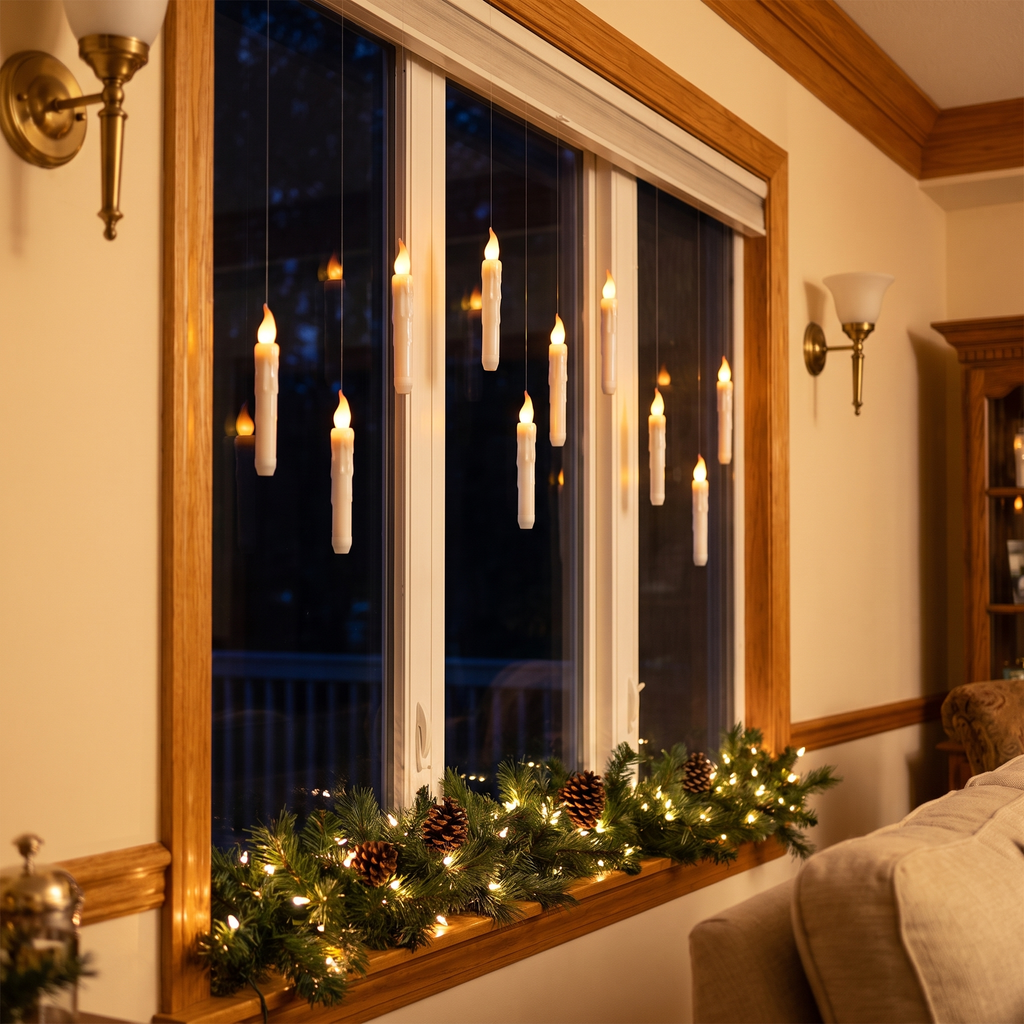 Hanging Window Candles with Suction Cups in a cozy home