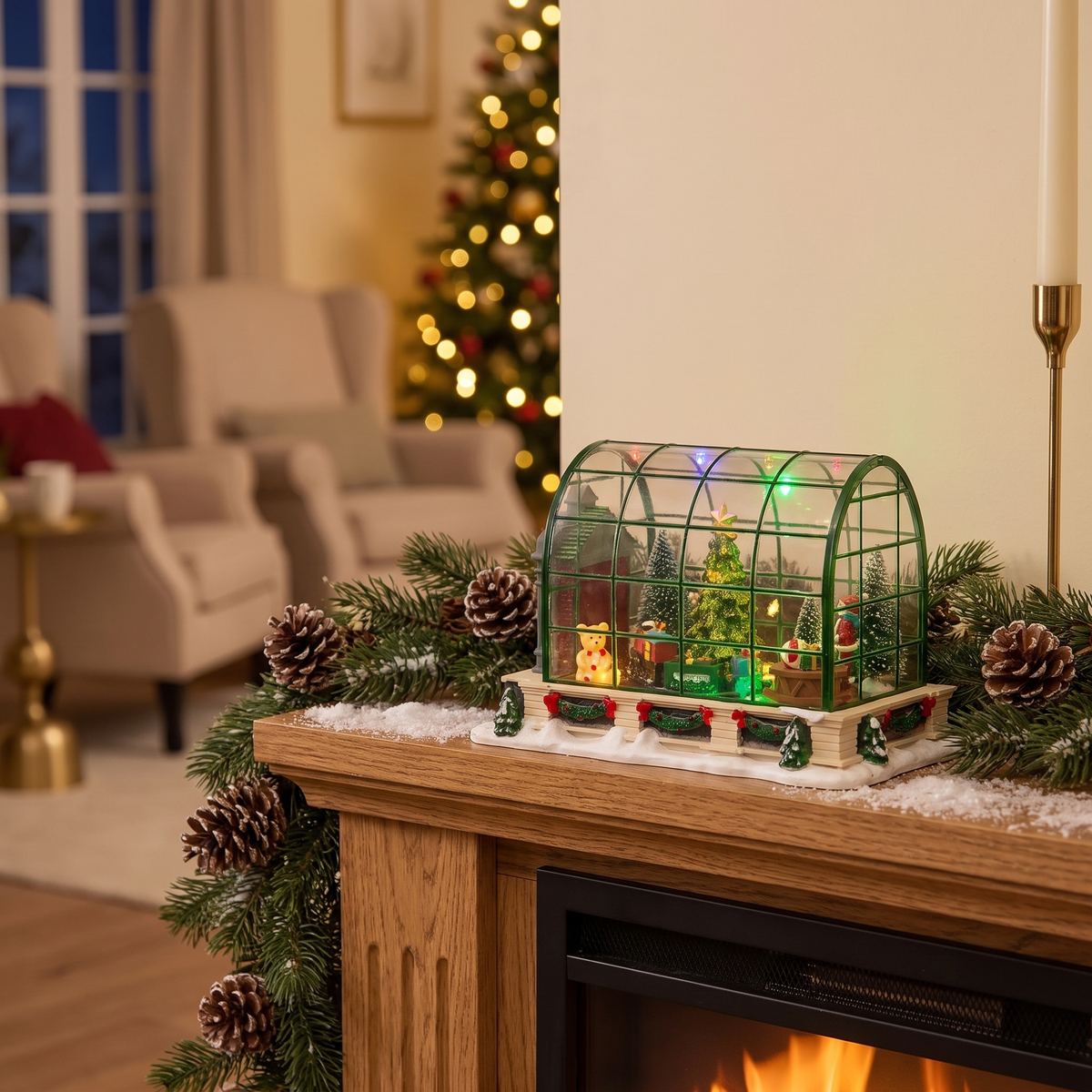 A glowing glass greenhouse