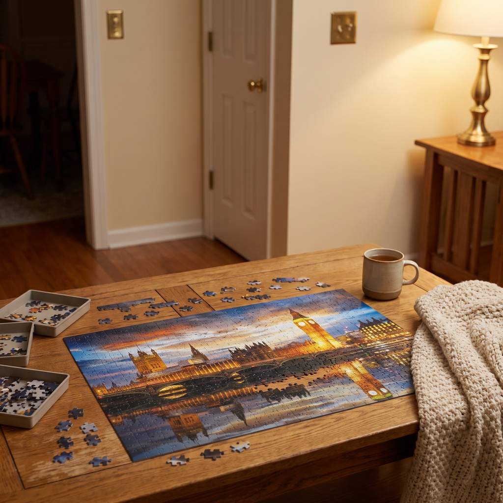 1000-Piece Puzzle: London at Night in a cozy home