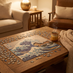 1000-Piece Puzzle: The Great Wave in a cozy home