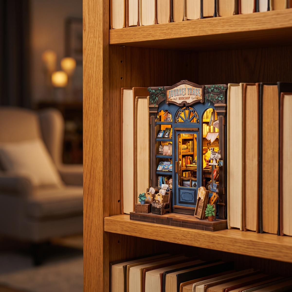 Bookstore Book Nook Kit in a cozy home