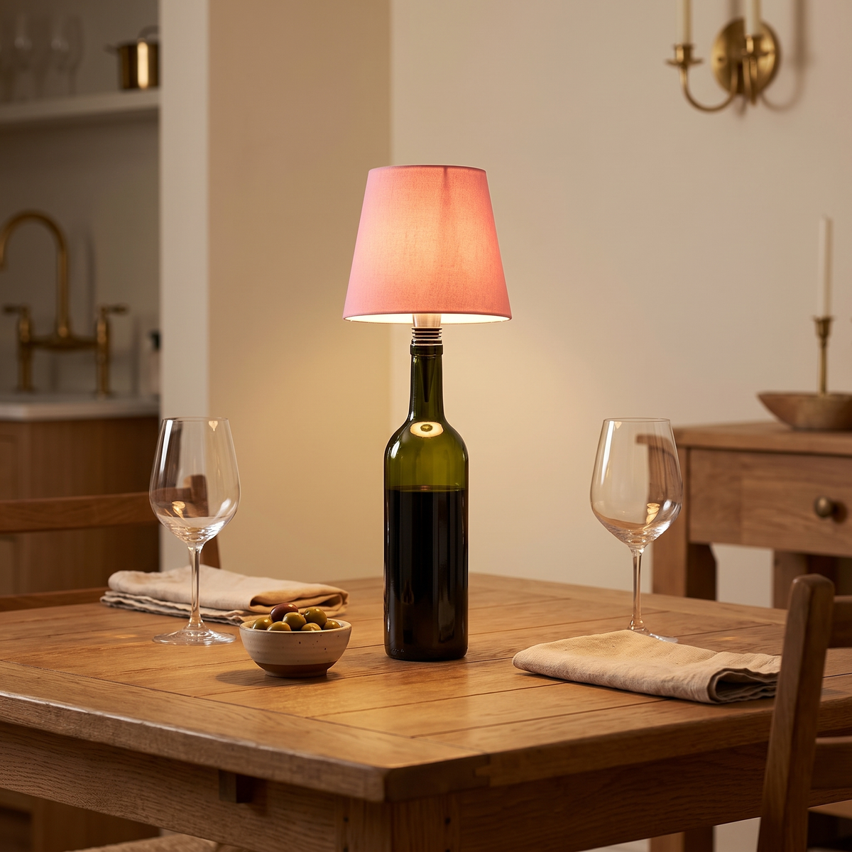 Wine Bottle Lamp Top in a cozy home