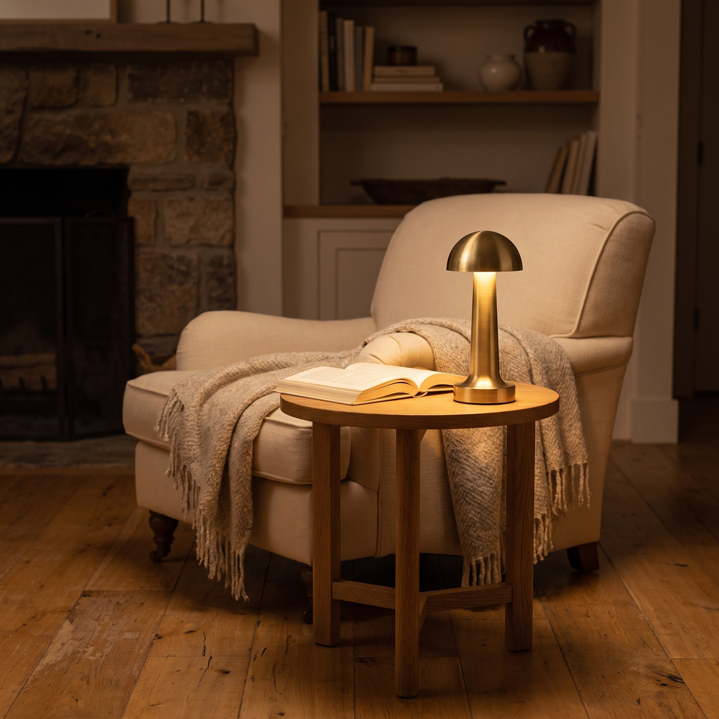 Mini Metal Cordless Lamp in a cozy home