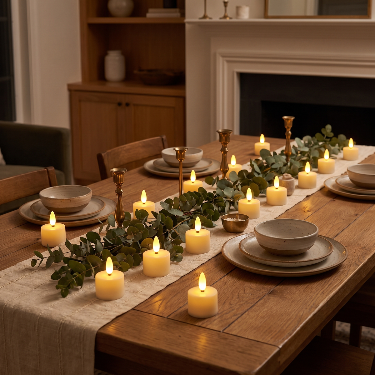 Rechargeable Tea Lights, 3D Wick in a cozy home