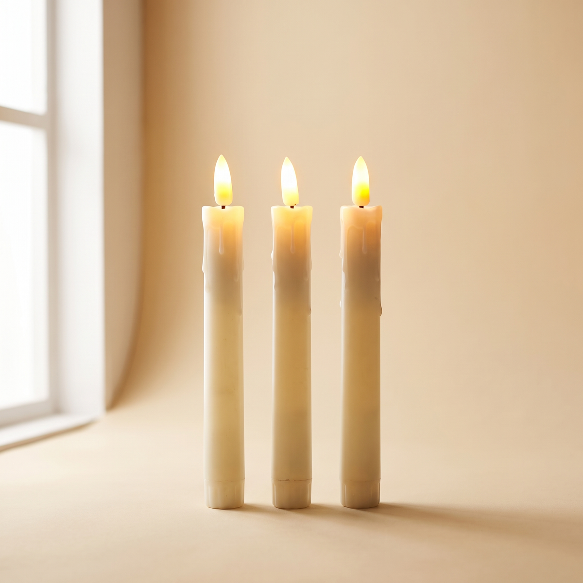 Flameless Taper Candles, 7 in, Set of 3