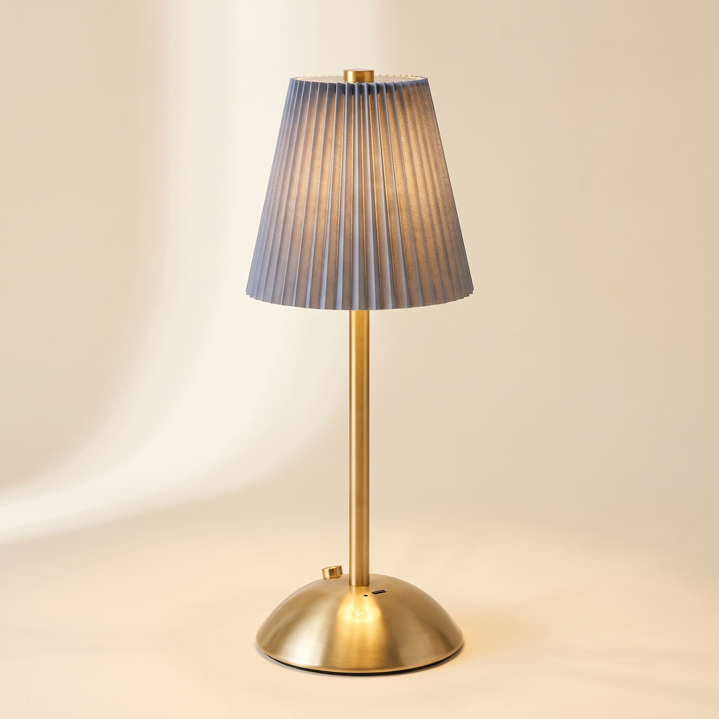 Pleated Cordless Table Lamp — Blue