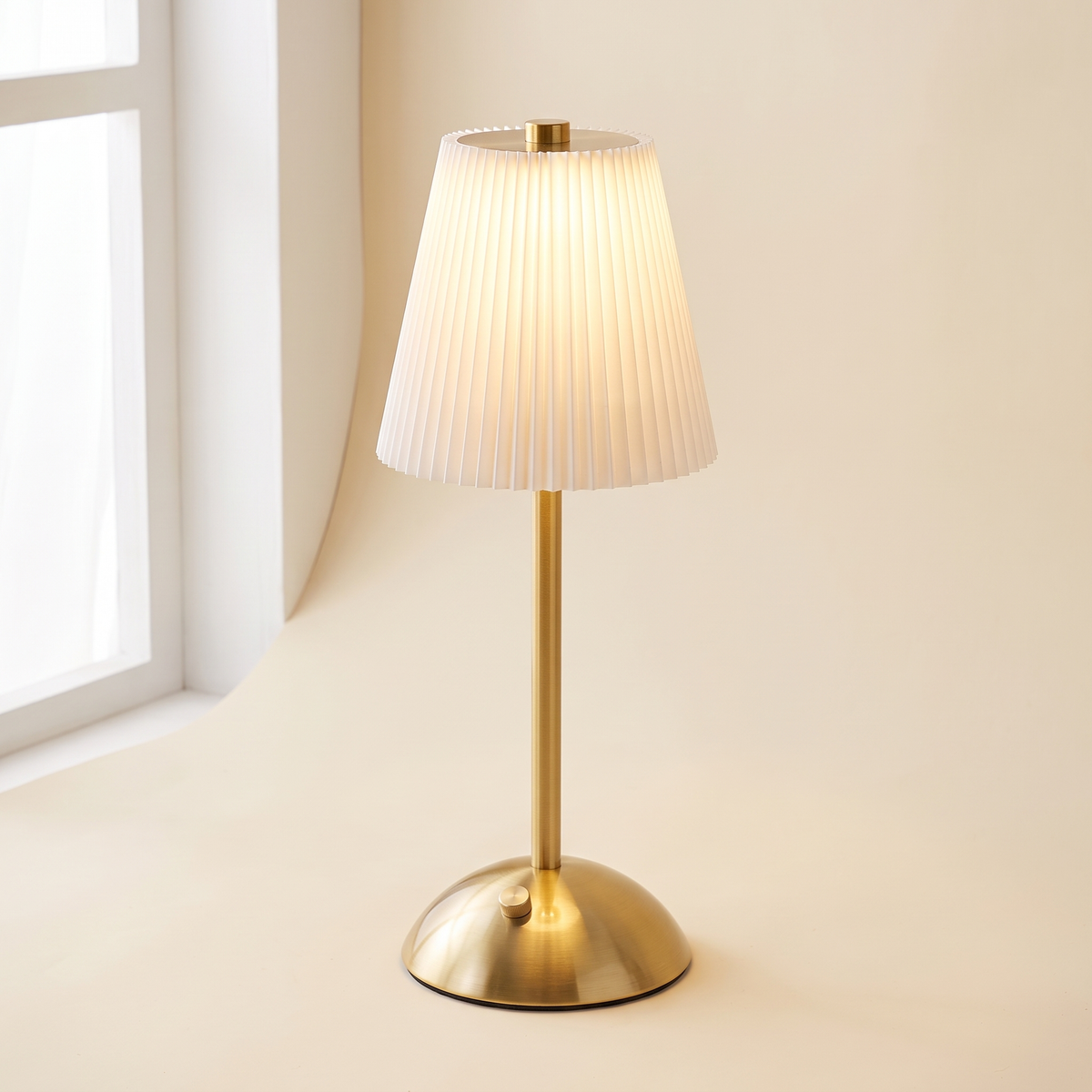 Pleated Cordless Table Lamp — White