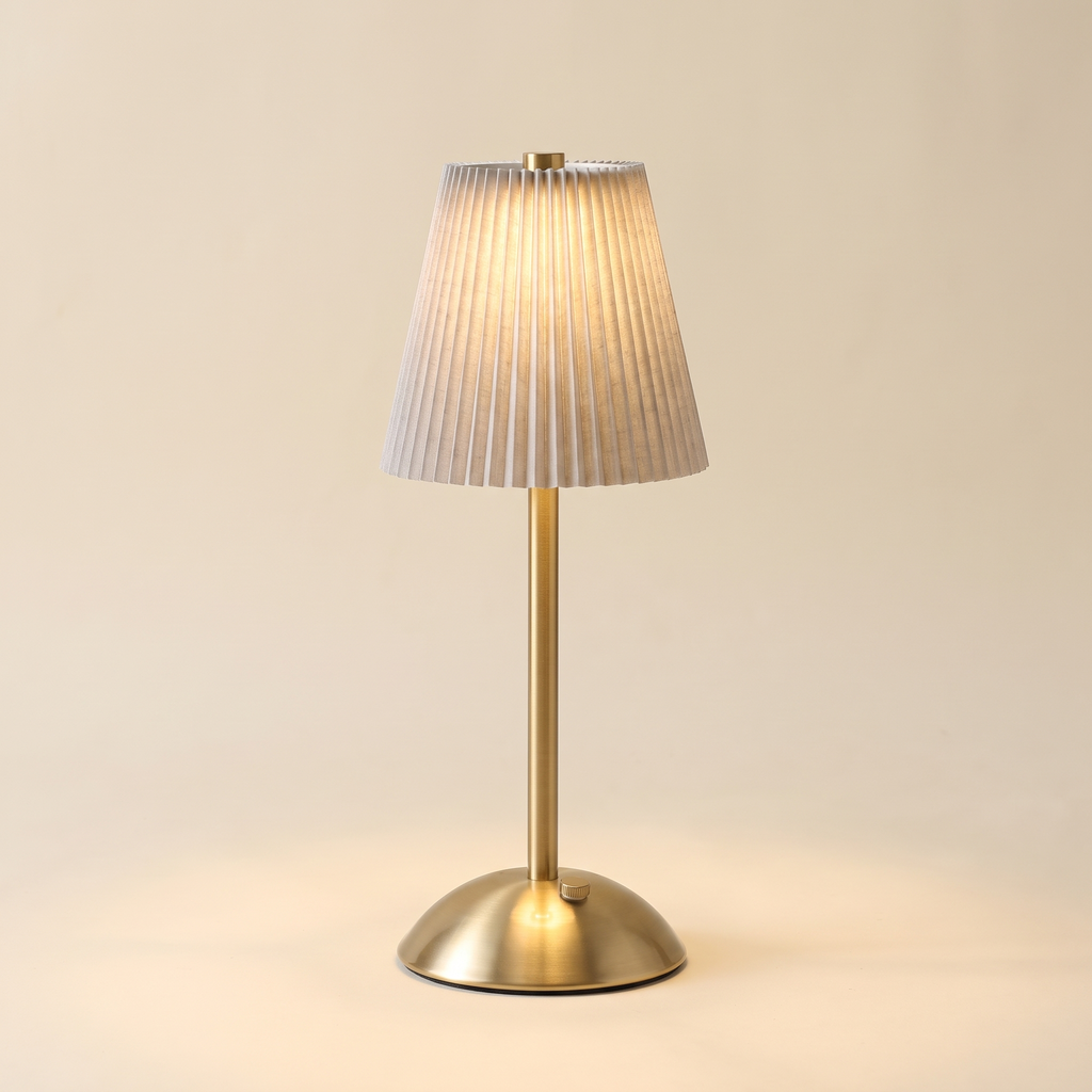 Pleated Cordless Table Lamp — Gray