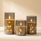Starlight Flameless Pillar Candles — Gray
