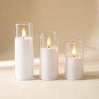 Clear Acrylic Flameless Candles, Set of 3 — White, with Remote