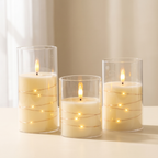 Starlight Flameless Pillar Candles — Clear